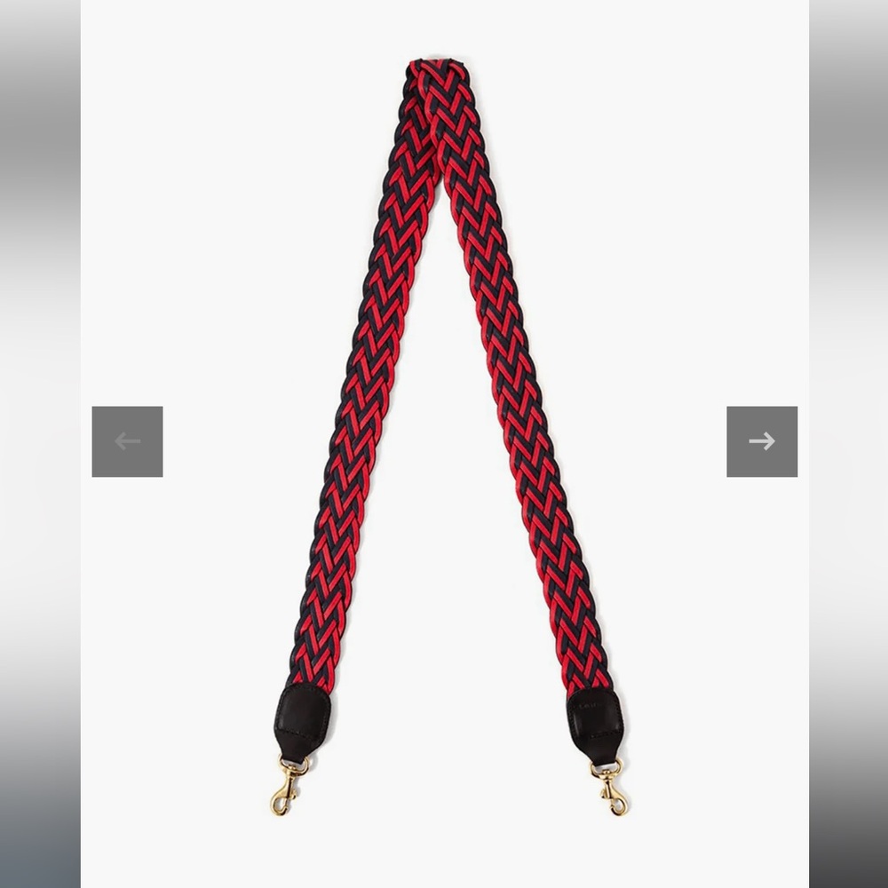 Clare V navy/red leather braided bag strap.